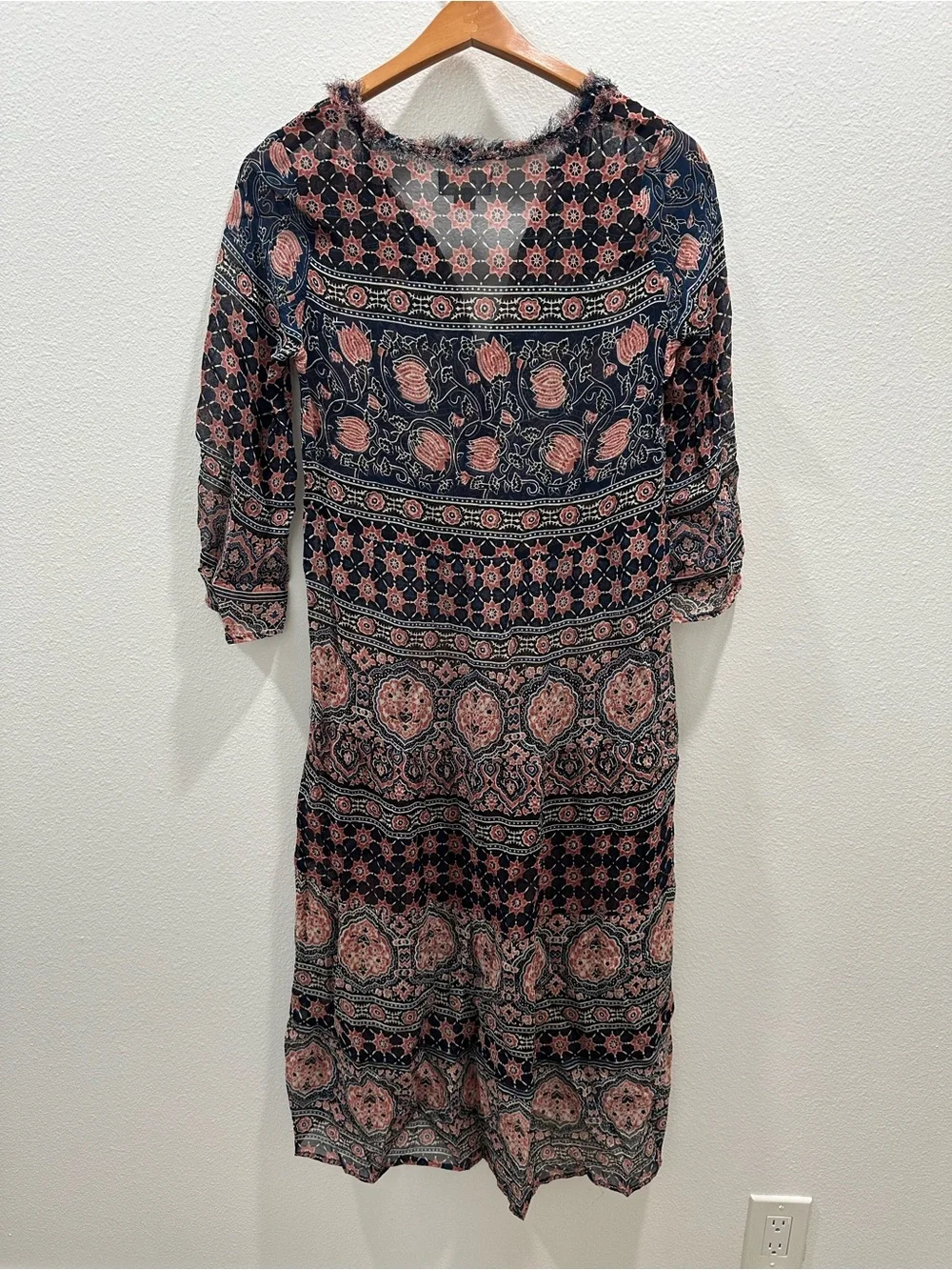 Velvet Zendaya Navy Dusty Rose Boho Floral Paisley Tunic bohemian sheer